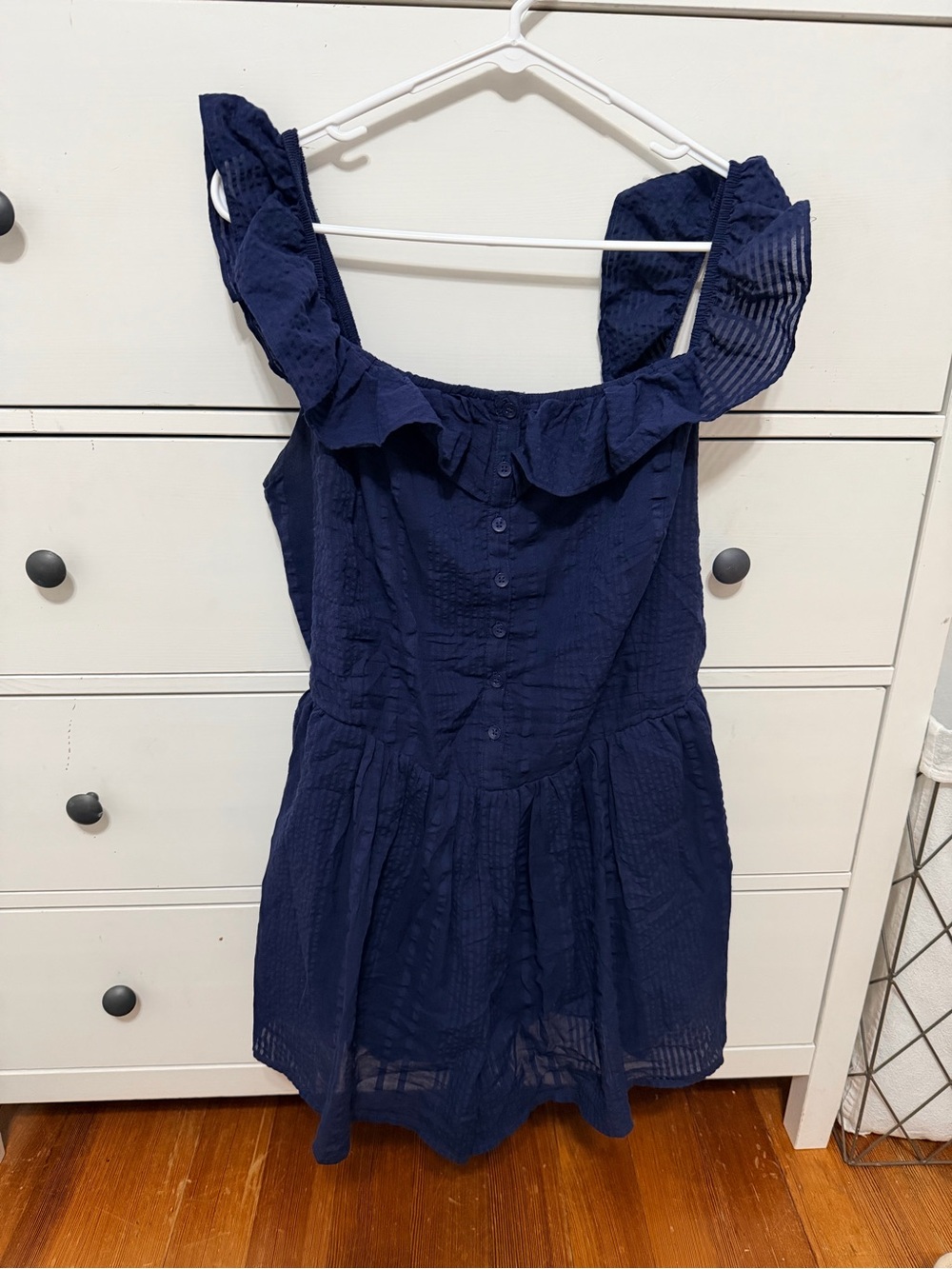 American Eagle Navy Ruffle Romper Dress